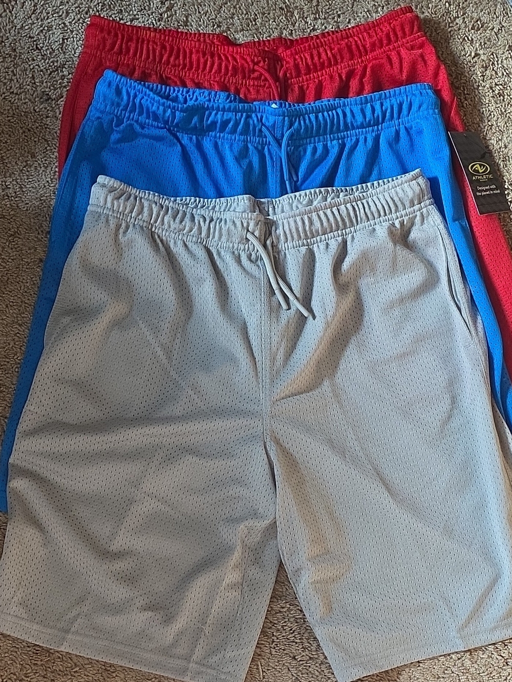 Athletic Works Kids Mesh Shorts - Red, Blue, Gray